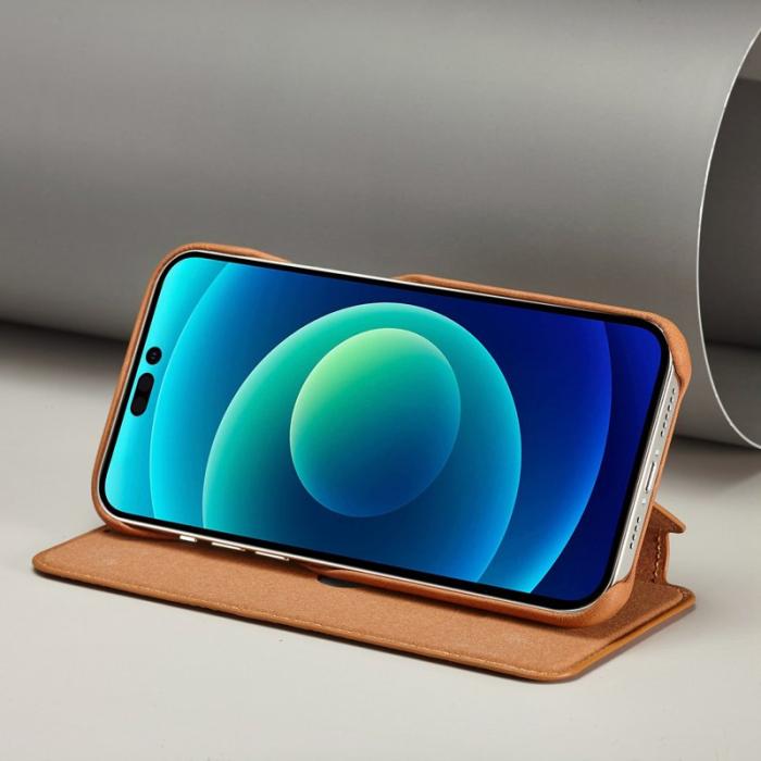 LC.imeeke - LC.IMEEKE iPhone 14 Pro Fodral Ställ Magnetisk PU Läder - Ljusbrun