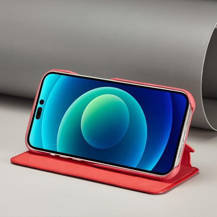 LC.imeeke - LC.IMEEKE iPhone 14 Pro Fodral Ställ Magnetisk PU Läder - Röd