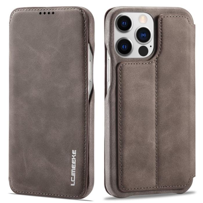 LC.imeeke - LC.IMEEKE iPhone 14 Pro Fodral Stand PU Läder - Mörkbrun