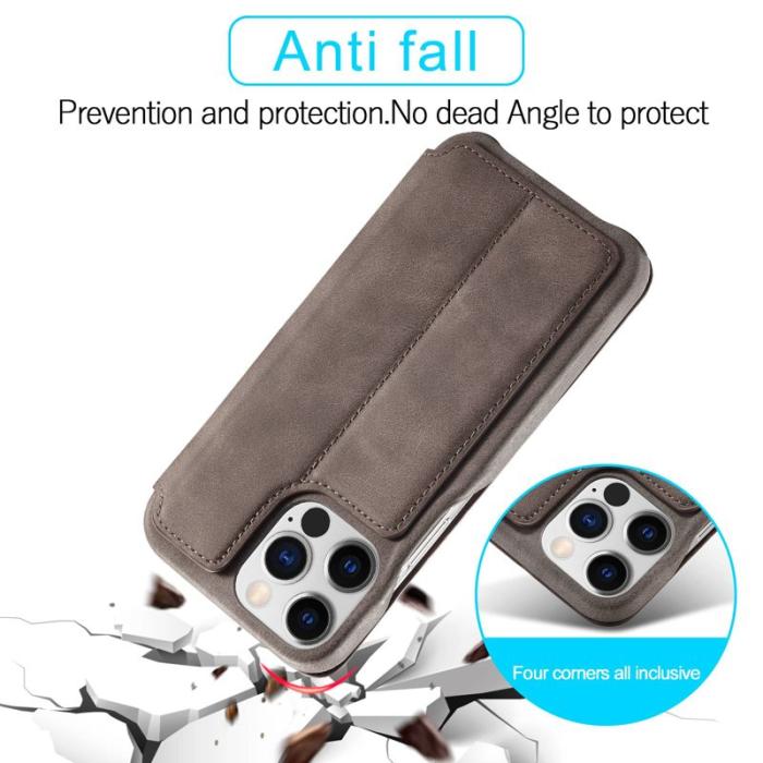 LC.imeeke - LC.IMEEKE iPhone 14 Pro Fodral Stand PU Läder - Mörkbrun