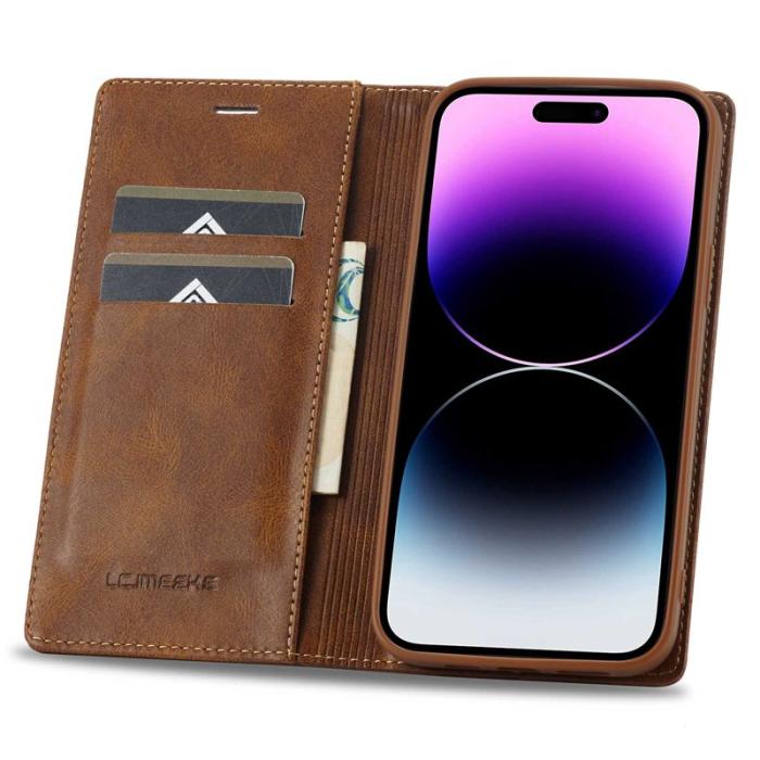 LC.imeeke - LC.IMEEKE iPhone 14 Pro Fodral Wallet PU Läder - Brun