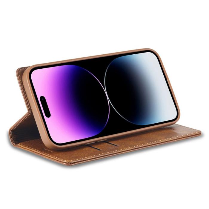 LC.imeeke - LC.IMEEKE iPhone 14 Pro Fodral Wallet PU Läder - Brun