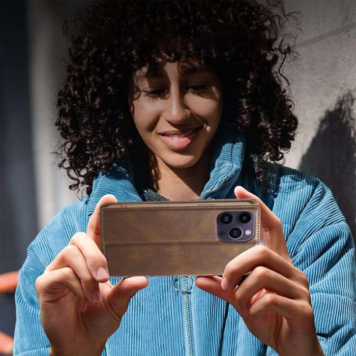 LC.imeeke - LC.IMEEKE iPhone 14 Pro Fodral Wallet PU Läder - Brun