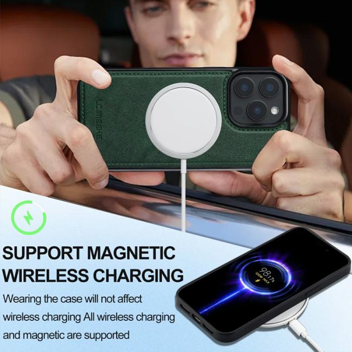 LC.imeeke - LC.IMEEKE iPhone 14 Pro Max Fodral Äkta läder - Grön