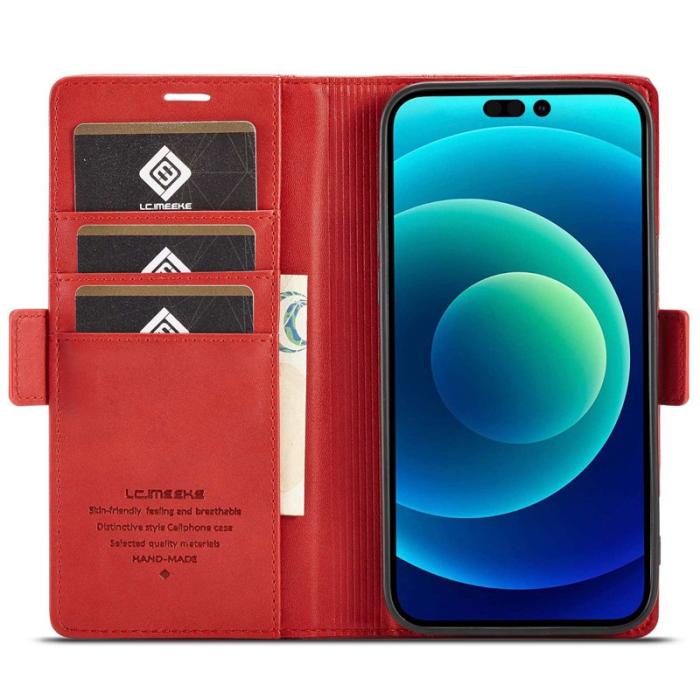 LC.imeeke - LC.IMEEKE iPhone 14 Pro Max Fodral i PU-läder - Röd