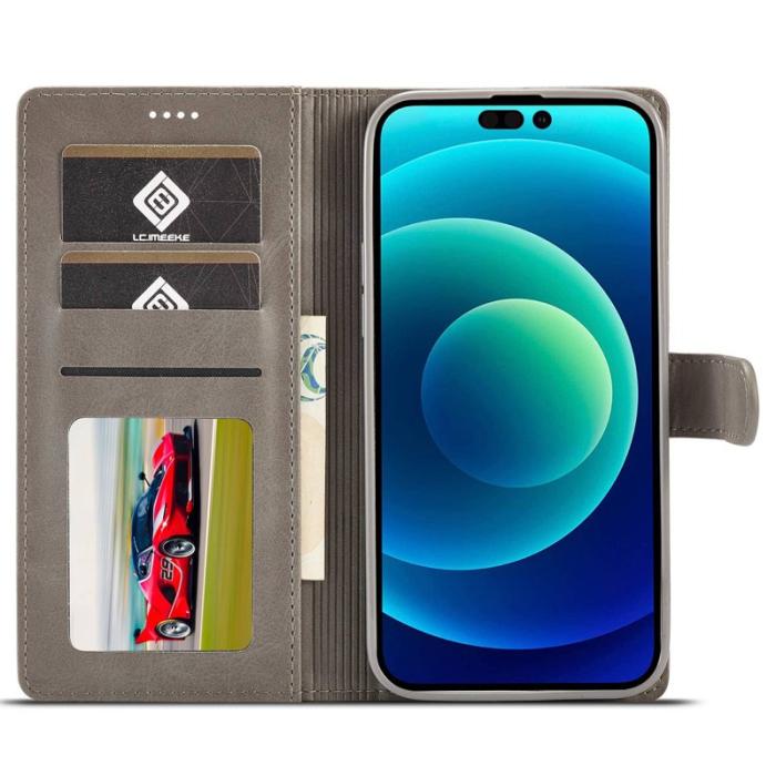 LC.imeeke - LC.IMEEKE iPhone 14 Pro Max Fodral PU Läder - Grå