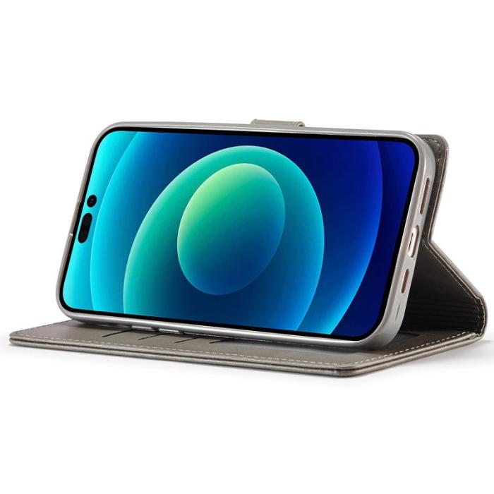 LC.imeeke - LC.IMEEKE iPhone 14 Pro Max Fodral PU Läder - Grå