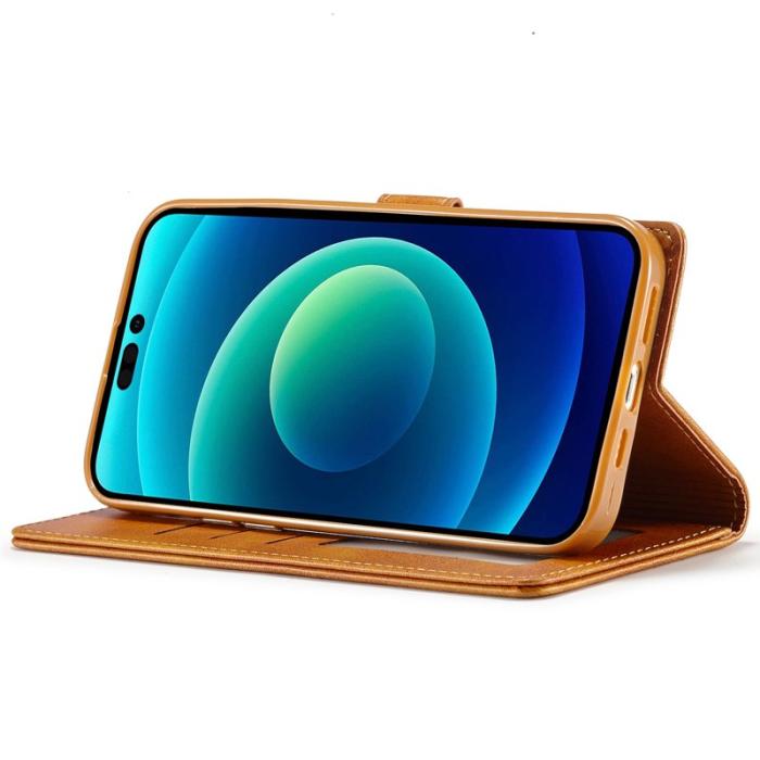 LC.imeeke - LC.IMEEKE iPhone 14 Pro Max Fodral PU Läder - Ljusbrun