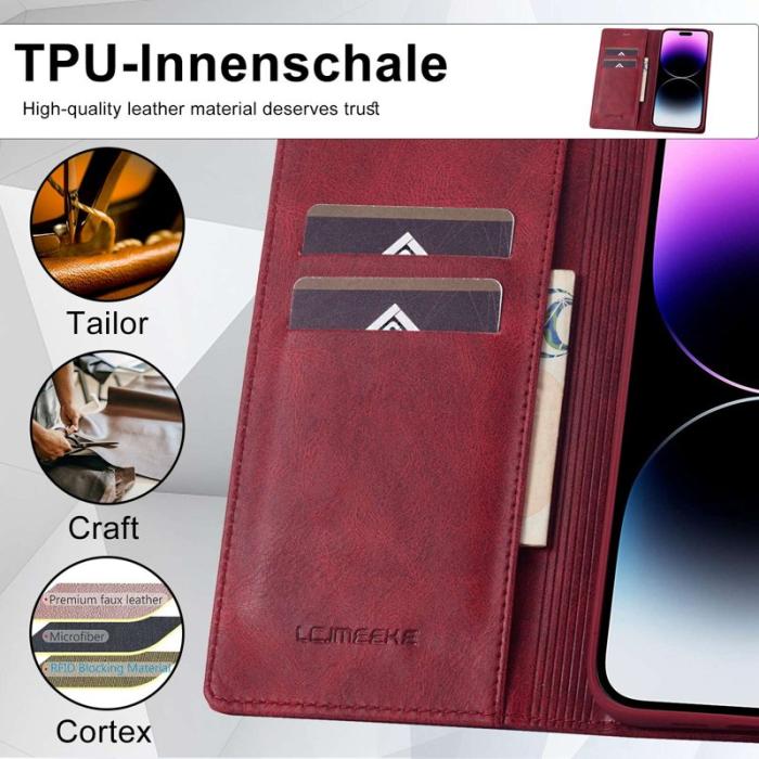 LC.imeeke - LC.IMEEKE iPhone 14 Pro Max Fodral PU Läder - Röd