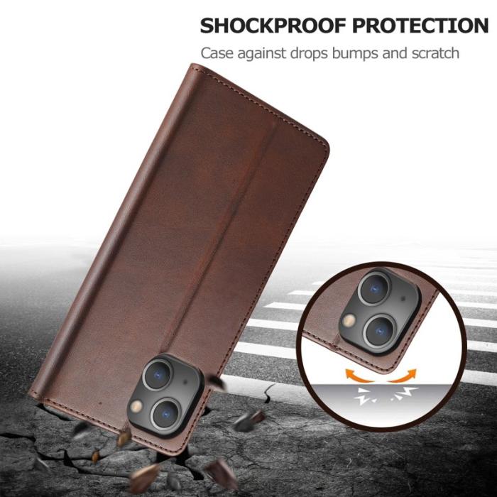 LC.imeeke - LC.IMEEKE iPhone 15 Fodral Drop Resistant PU Läder - Brun