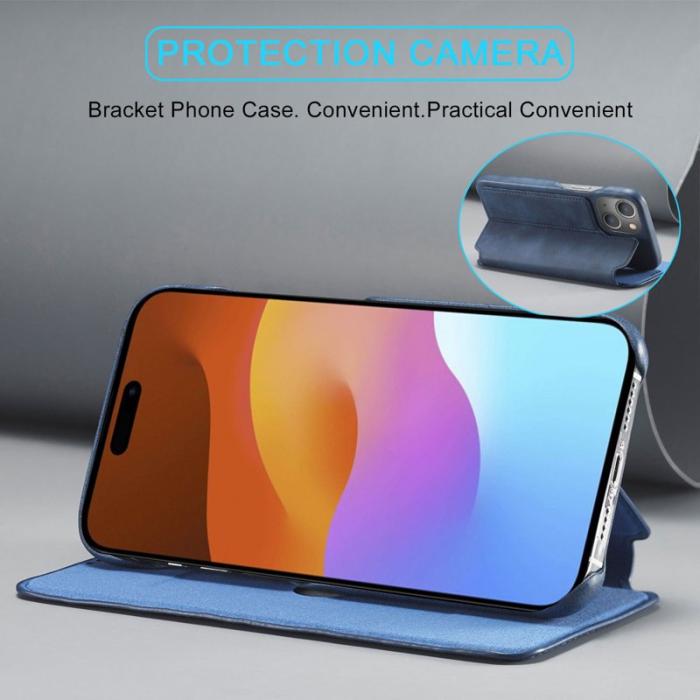 LC.imeeke - LC.IMEEKE iPhone 15 Fodral i Äkta läder - Blå