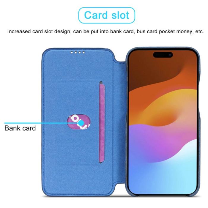 LC.imeeke - LC.IMEEKE iPhone 15 Fodral i Äkta läder - Blå