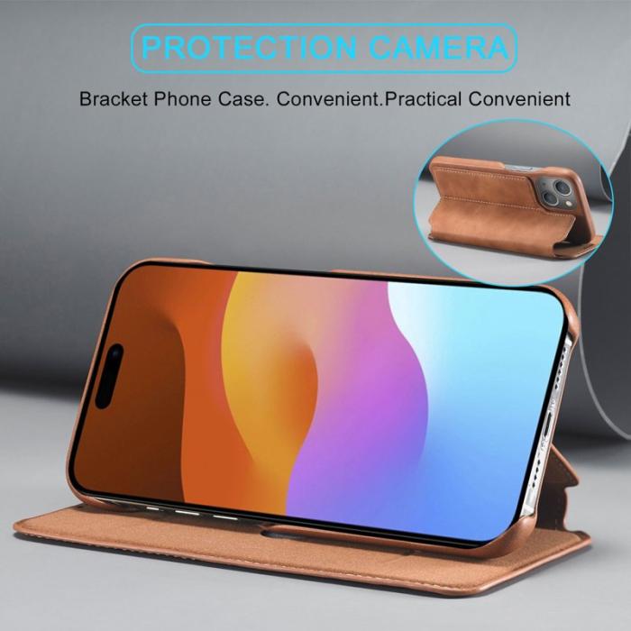 LC.imeeke - LC.IMEEKE iPhone 15 Fodral i Äkta Läder - Brun