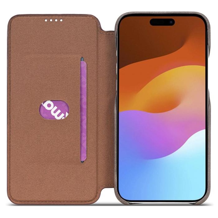 LC.imeeke - LC.IMEEKE iPhone 15 Fodral i Äkta Läder - Kaffe