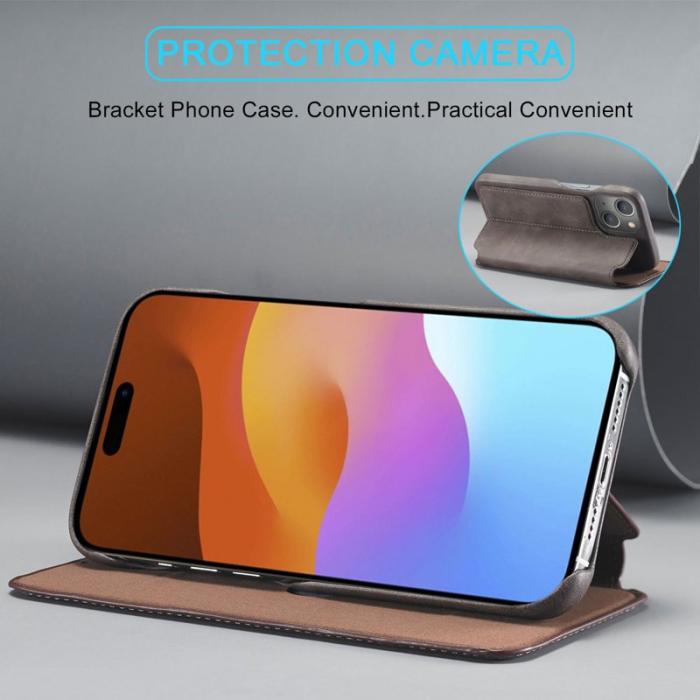 LC.imeeke - LC.IMEEKE iPhone 15 Fodral i Äkta Läder - Kaffe