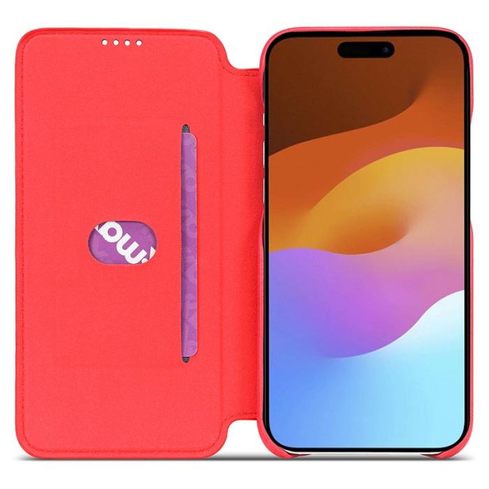 LC.imeeke - LC.IMEEKE iPhone 15 Fodral i Äkta Läder - Röd