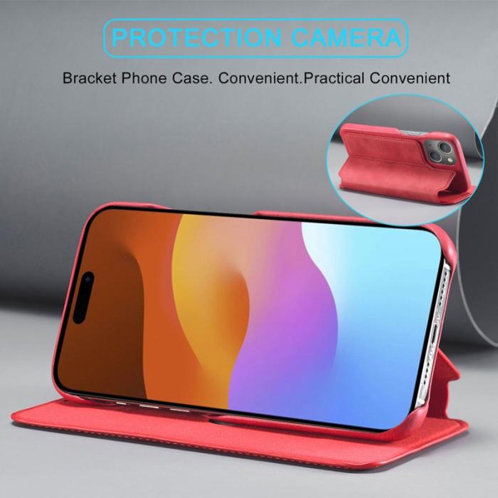 LC.imeeke - LC.IMEEKE iPhone 15 Fodral i Äkta Läder - Röd