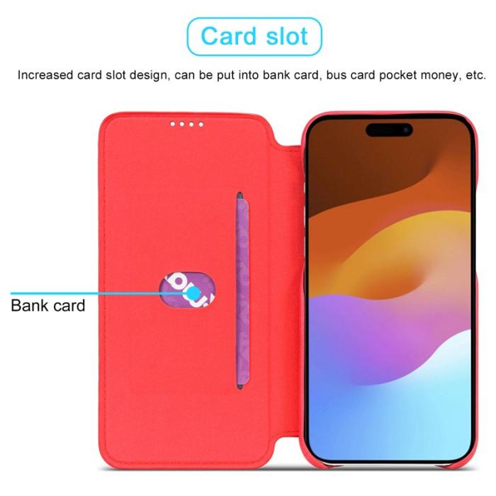 LC.imeeke - LC.IMEEKE iPhone 15 Fodral i Äkta Läder - Röd