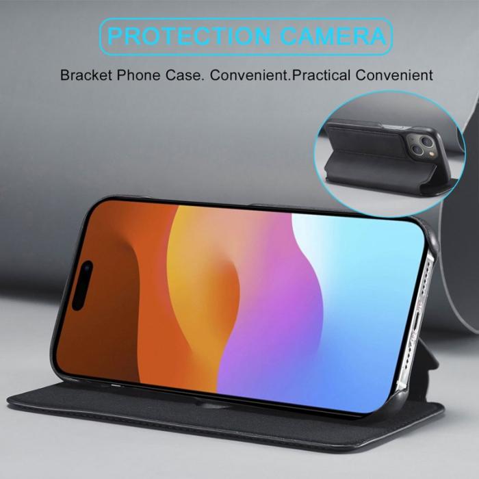 LC.imeeke - LC.IMEEKE iPhone 15 Fodral i Äkta läder - Svart