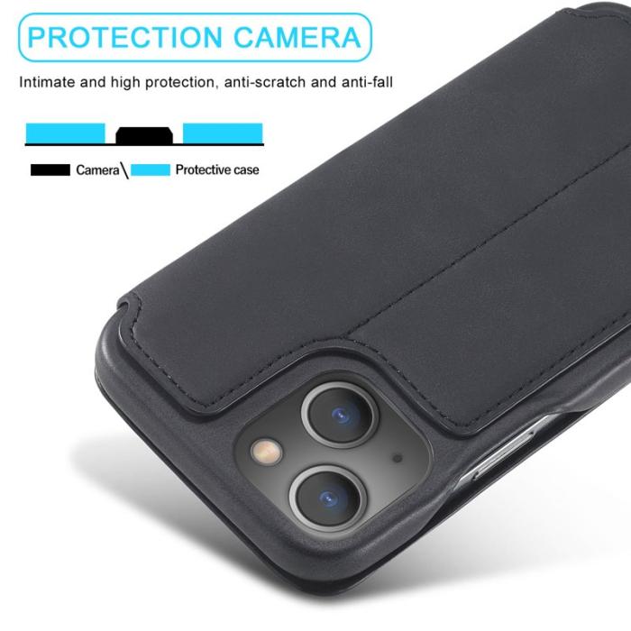 LC.imeeke - LC.IMEEKE iPhone 15 Fodral i Äkta läder - Svart