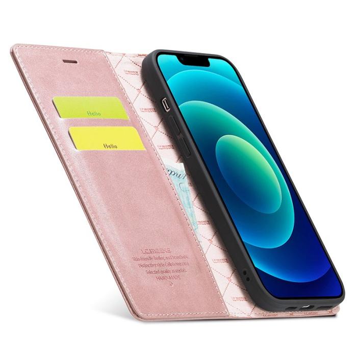 LC.imeeke - LC.IMEEKE iPhone 15 Fodral i Microfiberläder - Roséguld