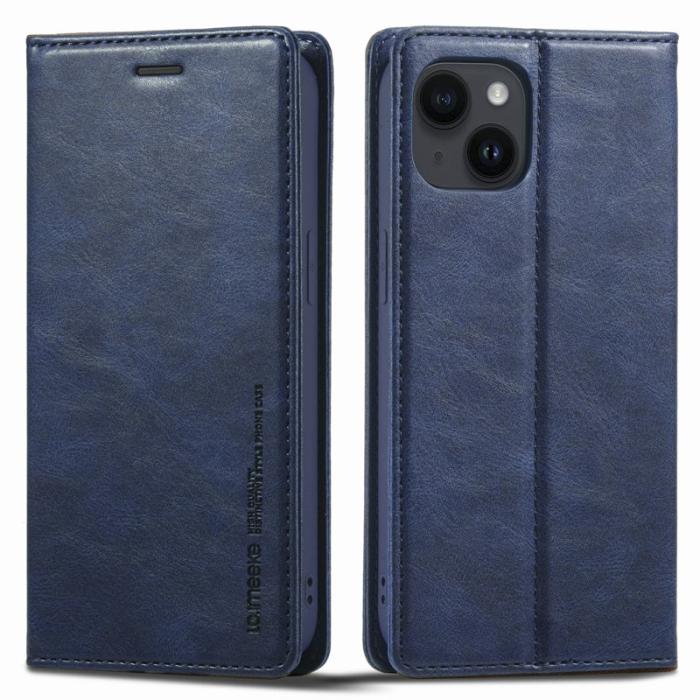 LC.imeeke - LC.IMEEKE iPhone 15 Fodral i PU-läder - RFID-blockerande - Blå