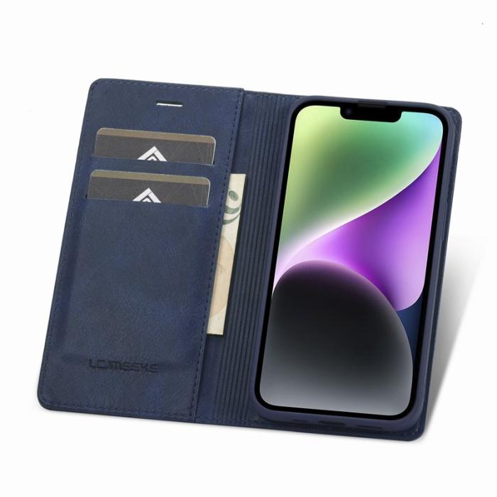 LC.imeeke - LC.IMEEKE iPhone 15 Fodral i PU-läder - RFID-blockerande - Blå