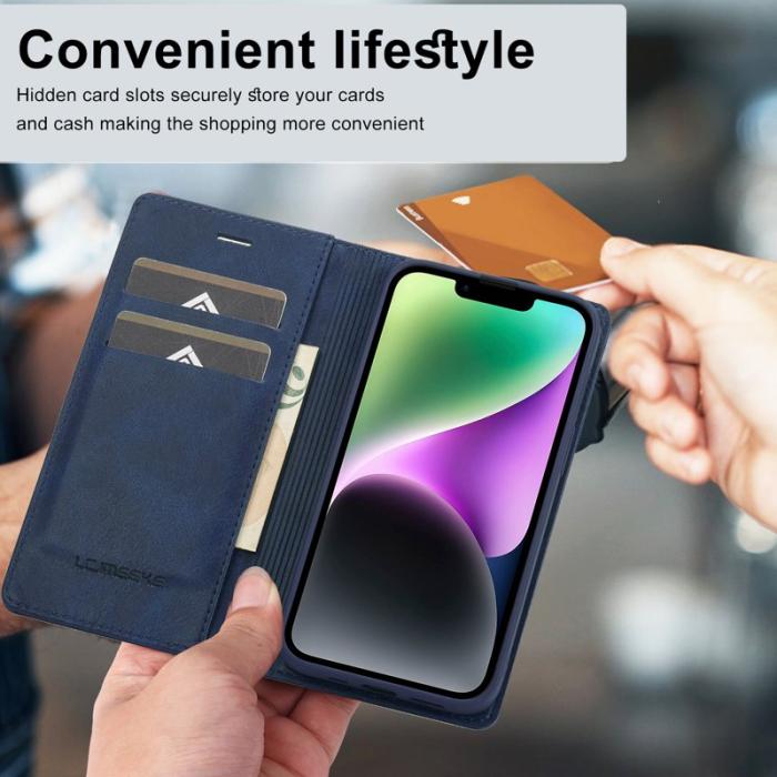 LC.imeeke - LC.IMEEKE iPhone 15 Fodral i PU-läder - RFID-blockerande - Blå