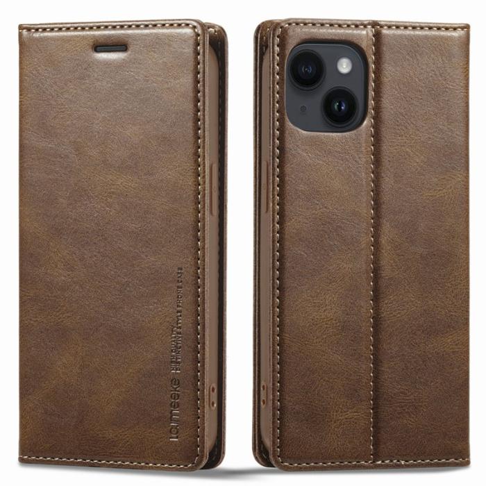 LC.imeeke - LC.IMEEKE iPhone 15 Fodral i PU-läder - RFID-blockerande - Brun