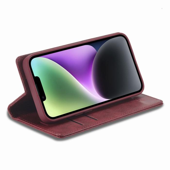 LC.imeeke - LC.IMEEKE iPhone 15 Fodral i PU-läder - RFID-blockerande - Röd