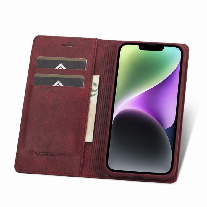 LC.imeeke - LC.IMEEKE iPhone 15 Fodral i PU-läder - RFID-blockerande - Röd