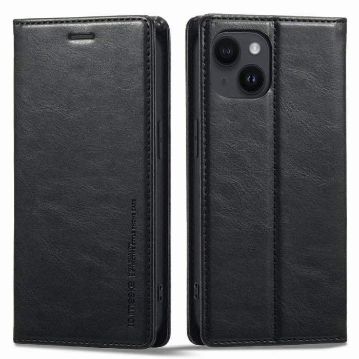 LC.imeeke - LC.IMEEKE iPhone 15 Fodral i PU-läder - RFID-blockerande - Svart