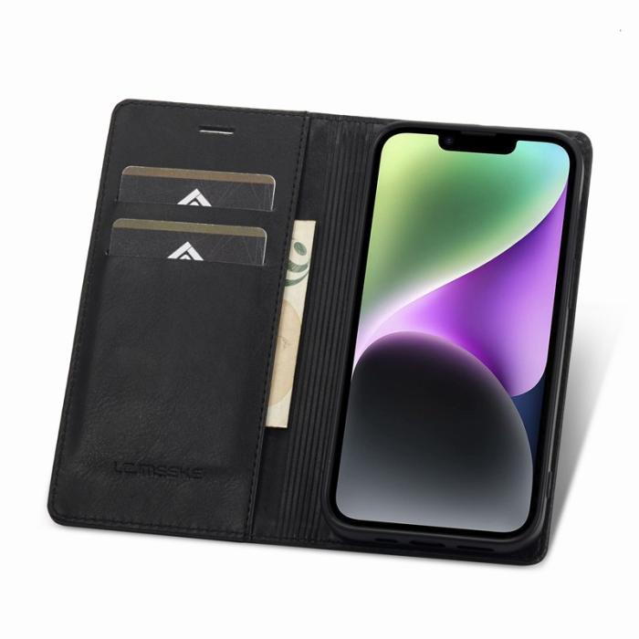 LC.imeeke - LC.IMEEKE iPhone 15 Fodral i PU-läder - RFID-blockerande - Svart