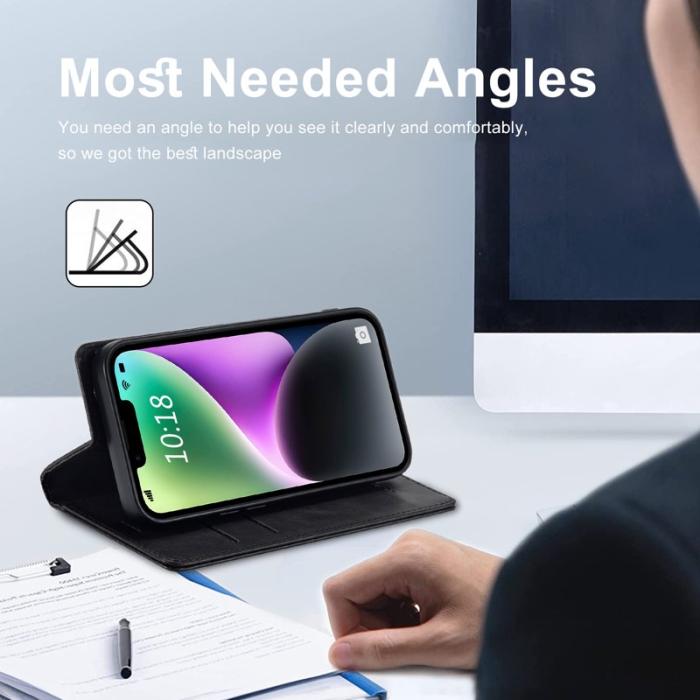 LC.imeeke - LC.IMEEKE iPhone 15 Fodral i PU-läder - RFID-blockerande - Svart