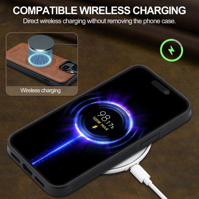 LC.imeeke - LC.IMEEKE iPhone 15 Fodral Magnetiskt Äkta läder - Brun