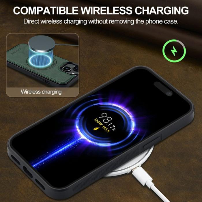 LC.imeeke - LC.IMEEKE iPhone 15 Fodral MagSafe Äkta läder - Grön