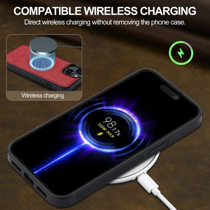 LC.imeeke - LC.IMEEKE iPhone 15 Fodral MagSafe Äkta läder - Röd