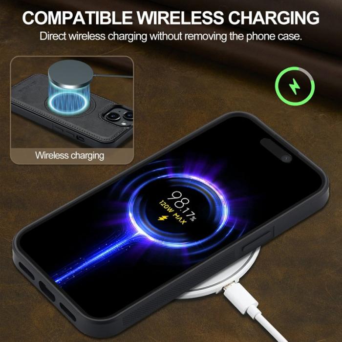 LC.imeeke - LC.IMEEKE iPhone 15 Fodral MagSafe Äkta läder - Svart