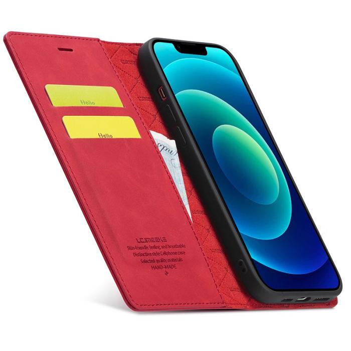 LC.imeeke - LC.IMEEKE iPhone 15 Fodral - Mikrofiberläder Ställ - Röd