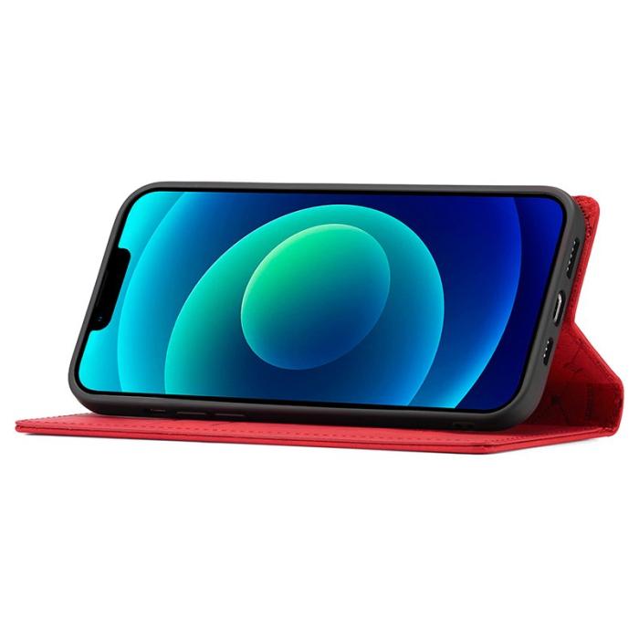 LC.imeeke - LC.IMEEKE iPhone 15 Fodral - Mikrofiberläder Ställ - Röd