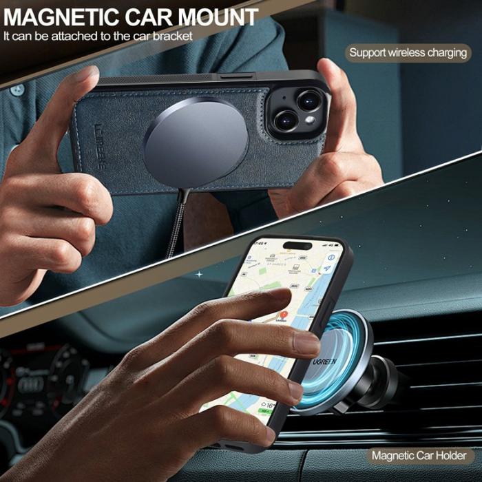 LC.imeeke - LC.IMEEKE iPhone 15 Plus Fodral Äkta läder - Blå