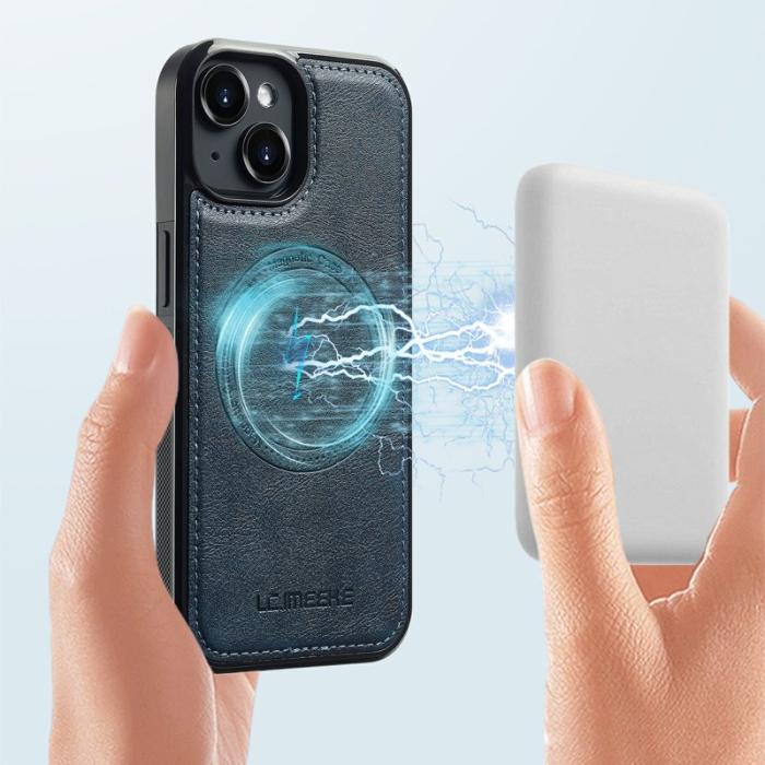 LC.imeeke - LC.IMEEKE iPhone 15 Plus Fodral Äkta läder - Blå