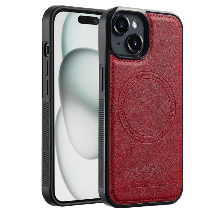 LC.imeeke - LC.IMEEKE iPhone 15 Plus Fodral Äkta läder - Röd