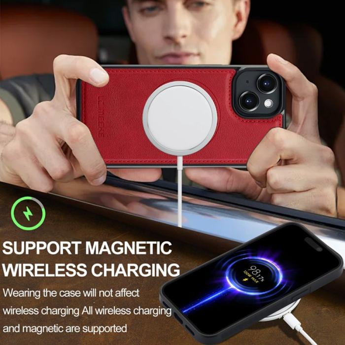 LC.imeeke - LC.IMEEKE iPhone 15 Plus Fodral Äkta läder - Röd