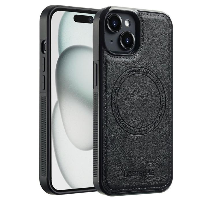 LC.imeeke - LC.IMEEKE iPhone 15 Plus Fodral Äkta läder - Svart