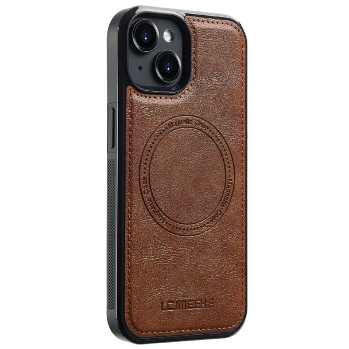 LC.imeeke - LC.IMEEKE iPhone 15 Plus Fodral - Äkta läder + TPU - Brun