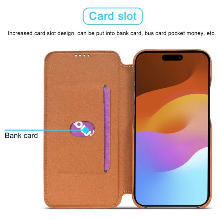 LC.imeeke - LC.IMEEKE iPhone 15 Plus Fodral PU Läder - Brun