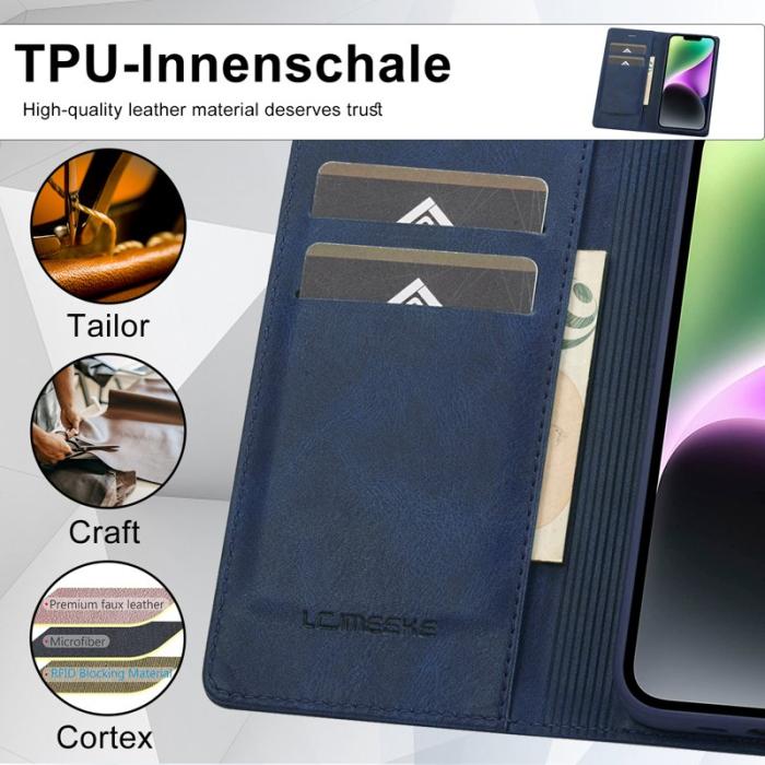 LC.imeeke - LC.IMEEKE iPhone 15 Plus Fodral - RFID Blocking Konstläder - Blå