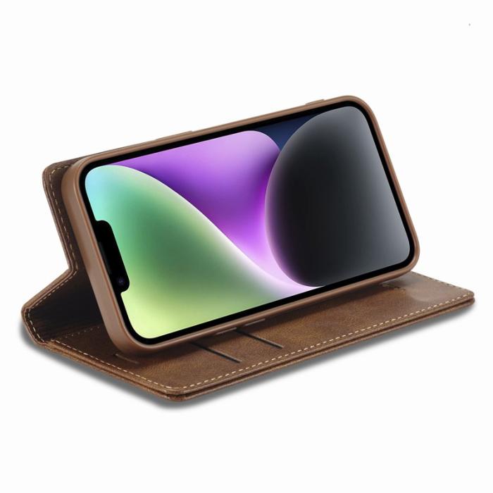 LC.imeeke - LC.IMEEKE iPhone 15 Plus Fodral - RFID Blocking Konstläder - Brun