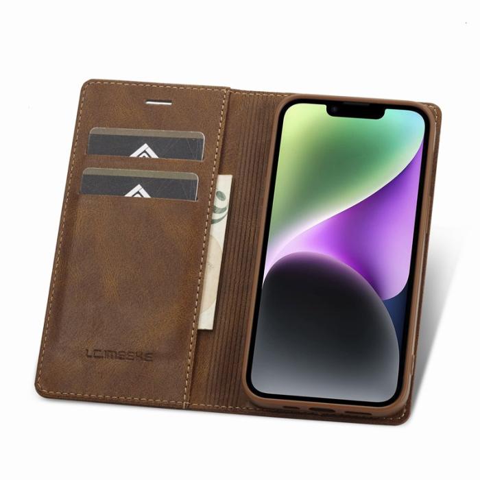LC.imeeke - LC.IMEEKE iPhone 15 Plus Fodral - RFID Blocking Konstläder - Brun